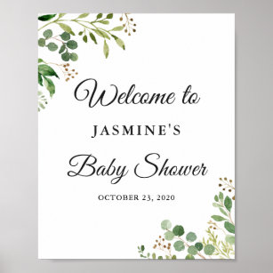 Eucalyptus Greenery Leaves Chic Baby Shower Sign