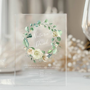 Eucalyptus Greenery Leaves Elegant Floral Wedding Acrylic Invitations