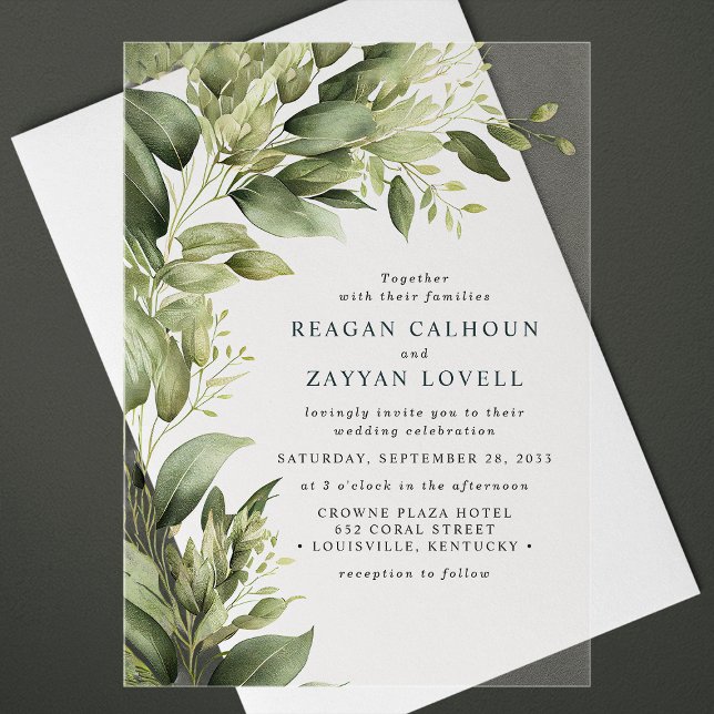 Eucalyptus Greenery Leaves Modern Wedding Acrylic Invitations (Creator Uploaded)