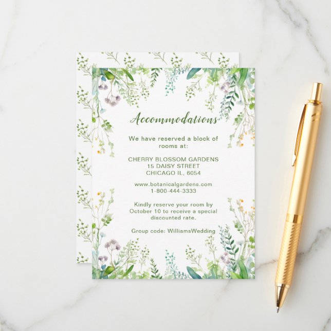 Eucalyptus Greenery Leaves Wedding Accommodations Enclosure Card (Front/Back In Situ)