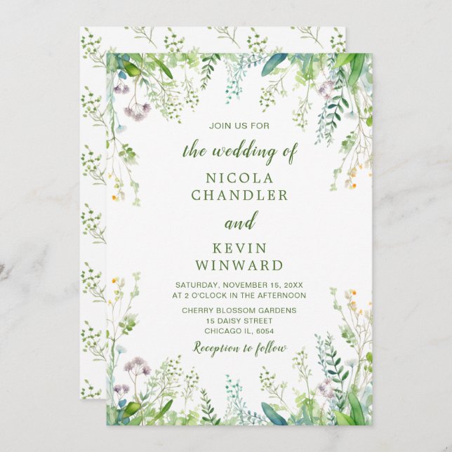 Eucalyptus Greenery Leaves Wedding Invitation (Front/Back)
