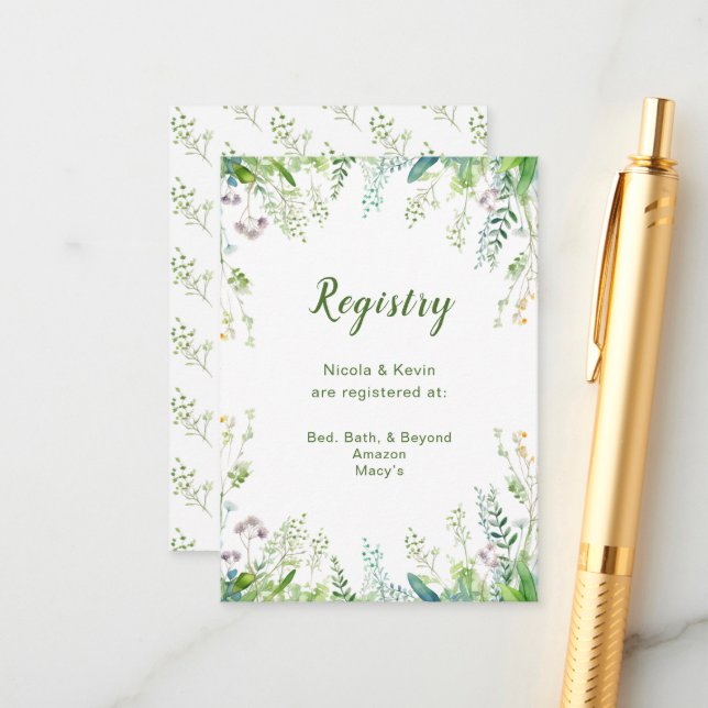 Eucalyptus Greenery Leaves Wedding Registry Enclosure Card (Front/Back In Situ)