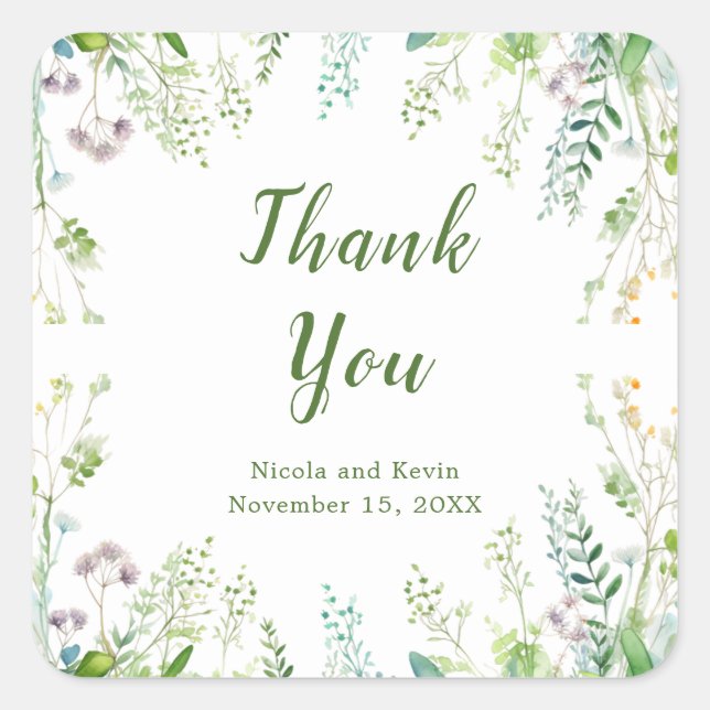 Eucalyptus Greenery Leaves Wedding  Square Sticker (Front)