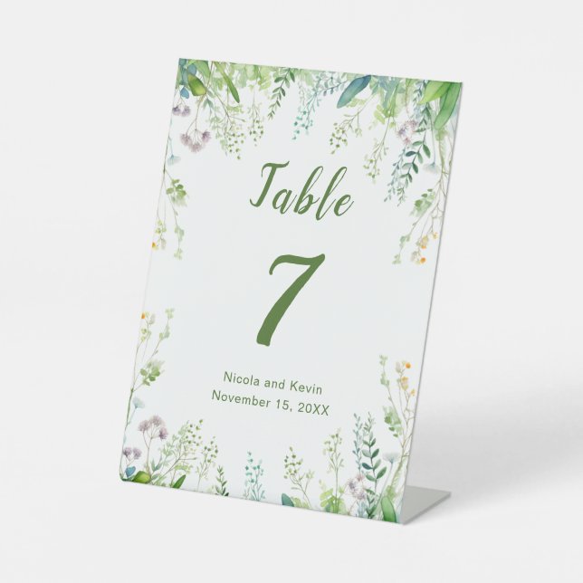 Eucalyptus Greenery Leaves Wedding Table Number Pedestal Sign (Front)