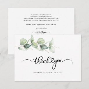 Eucalyptus Greenery Love Heart Calligraphy Wedding Thank You Card