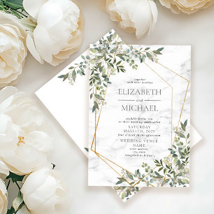 Eucalyptus Greenery Marble Geometric Wedding Invitation