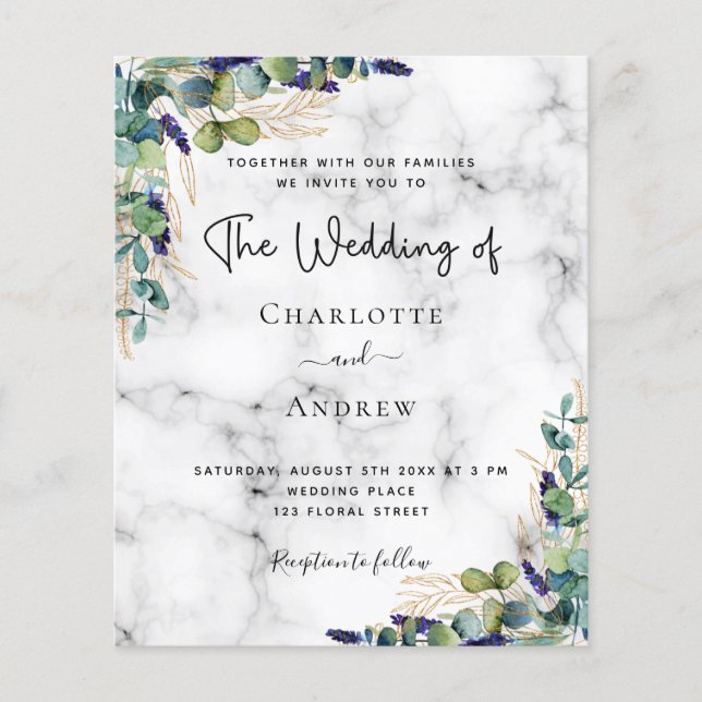 Eucalyptus greenery marble wedding invitation flyer (Front)