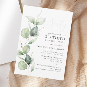 Eucalyptus Greenery Minimalist 60th Birthday Invitation