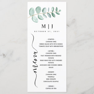 Eucalyptus Greenery Minimalist Wedding Menu