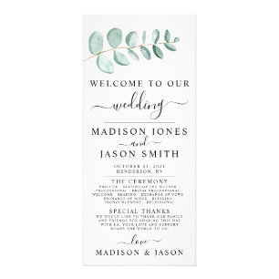Eucalyptus Greenery Minimalist Wedding Program Rack Card