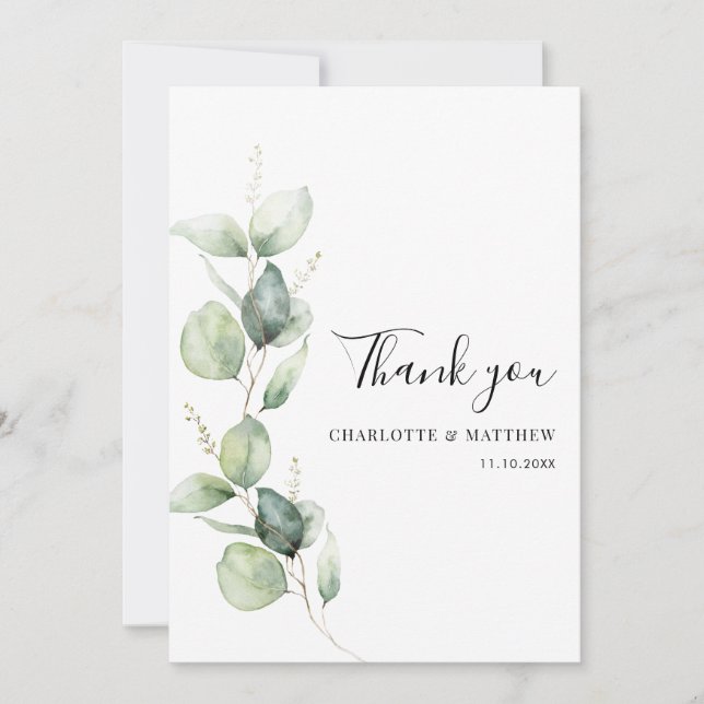 Eucalyptus Greenery Minimalist Wedding Thank You Card (Front)