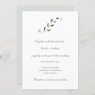Eucalyptus Greenery Minimalist White Grey Wedding Invitation