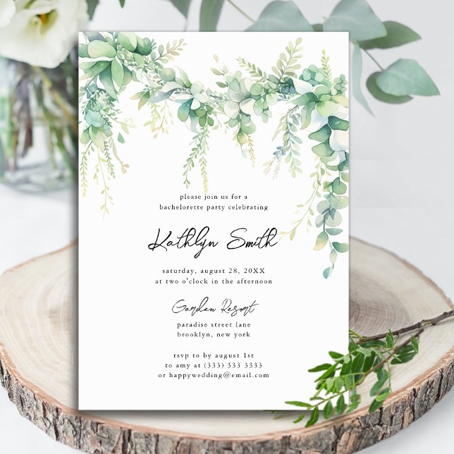 Eucalyptus Greenery Modern Bachelorette Party Invitation (Creator Uploaded)