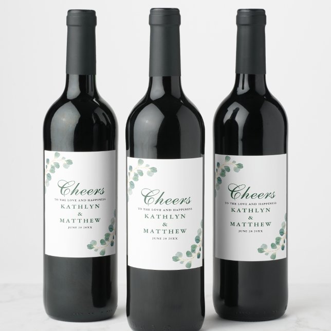 Eucalyptus Greenery Modern Elegant Summer Wedding Wine Label (Creator Uploaded)