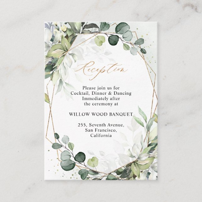 Eucalyptus Greenery Modern Geometric Reception Enclosure Card (Front)