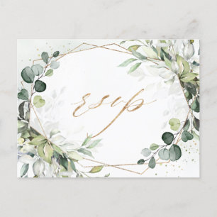 Eucalyptus Greenery Modern Geometric Wedding RSVP Postcard