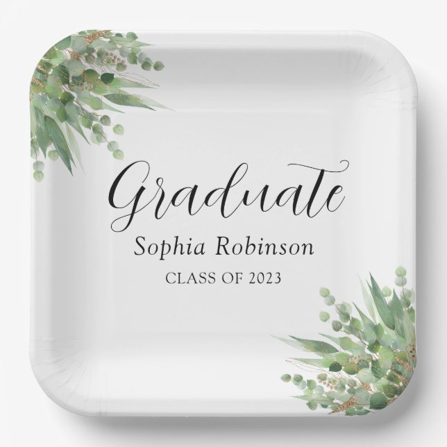 Eucalyptus Greenery Modern Graduation Party  Paper Plate (Front)
