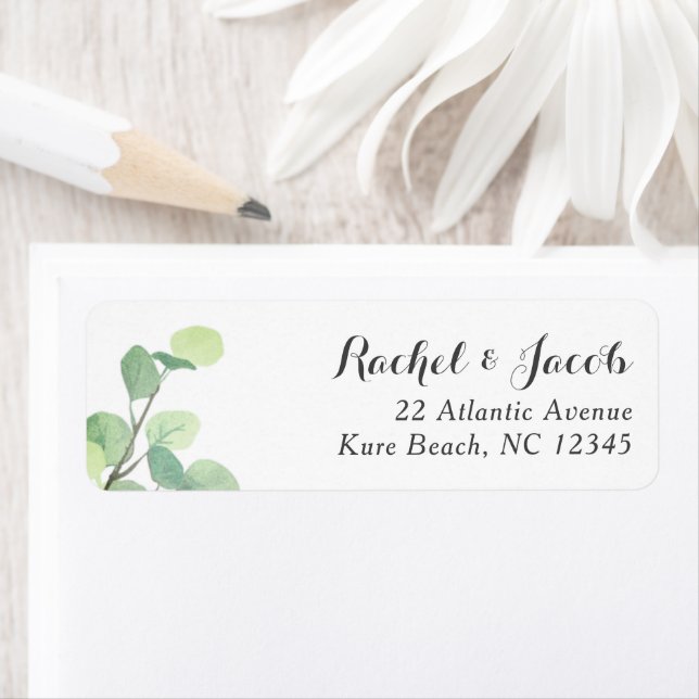 Eucalyptus Greenery Modern Script Wedding Return Address Label (Insitu)