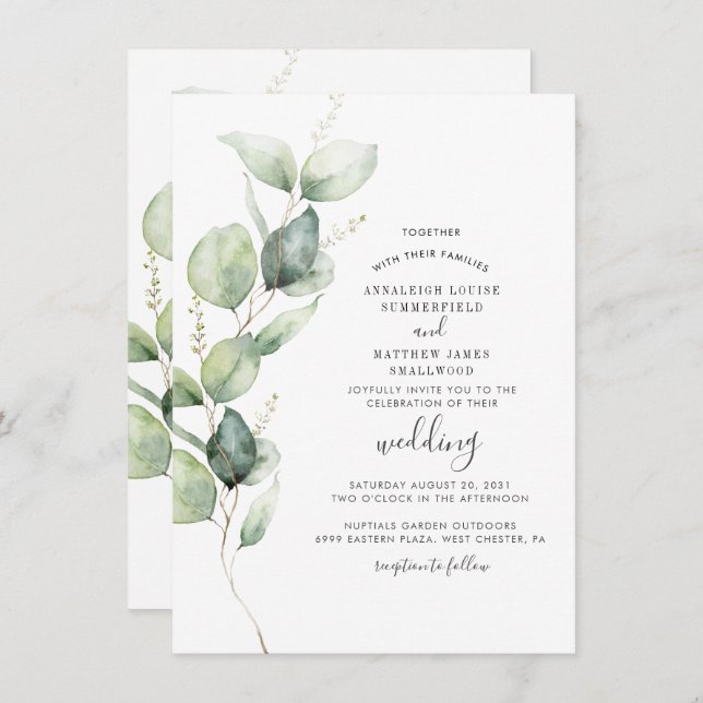 Eucalyptus Greenery Modern Wedding Invitation (Front/Back)