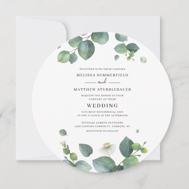 Eucalyptus Greenery Modern Wedding Invitation (Front)