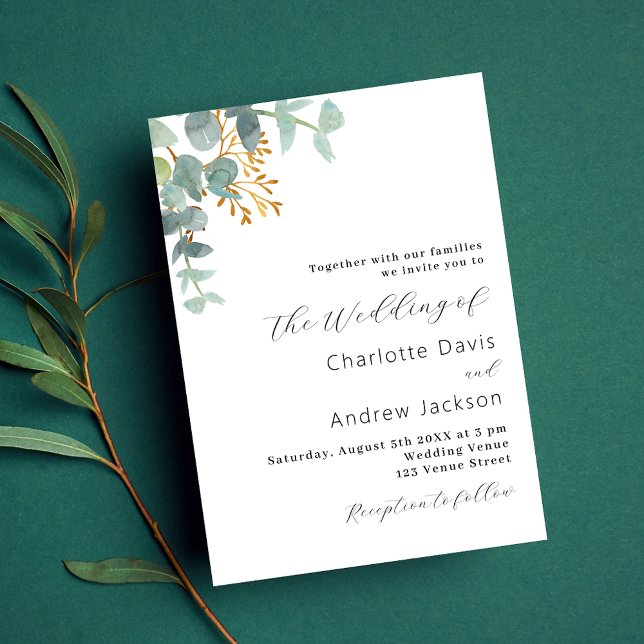 Eucalyptus greenery modern wedding invitation postcard (Creator Uploaded)