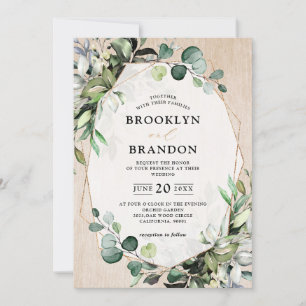 Eucalyptus Greenery Modern Wood Geometric Wedding  Invitation