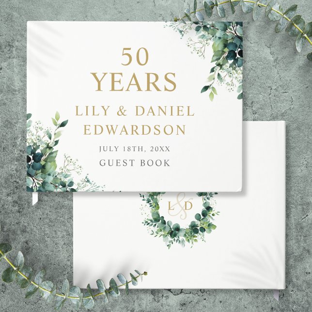 Eucalyptus Greenery Monogram 50th Anniversary Guest Book (Eucalyptus Greenery Monogram 50th Anniversary Guest Book)