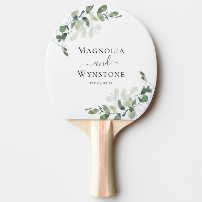 Eucalyptus Greenery Monogram Wedding  Ping Pong Paddle (Front)