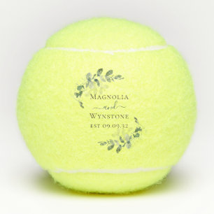 Eucalyptus Greenery Monogram Wedding Tennis Balls