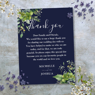 Eucalyptus Greenery Navy Blue Wedding Thank You Place Card