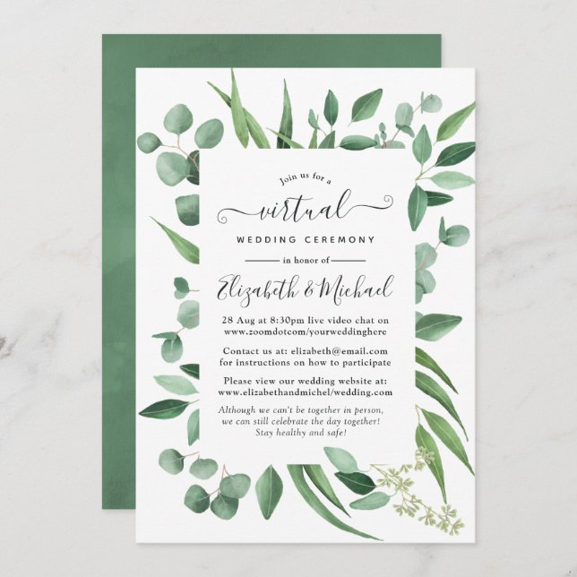 Eucalyptus Greenery Online Virtual Wedding Invitation (Front/Back)