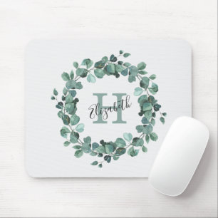 Eucalyptus Greenery Personalised Monogram Mouse Pa Mouse Pad
