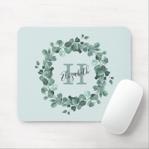 Eucalyptus Greenery Personalised Monogram Mouse Pad