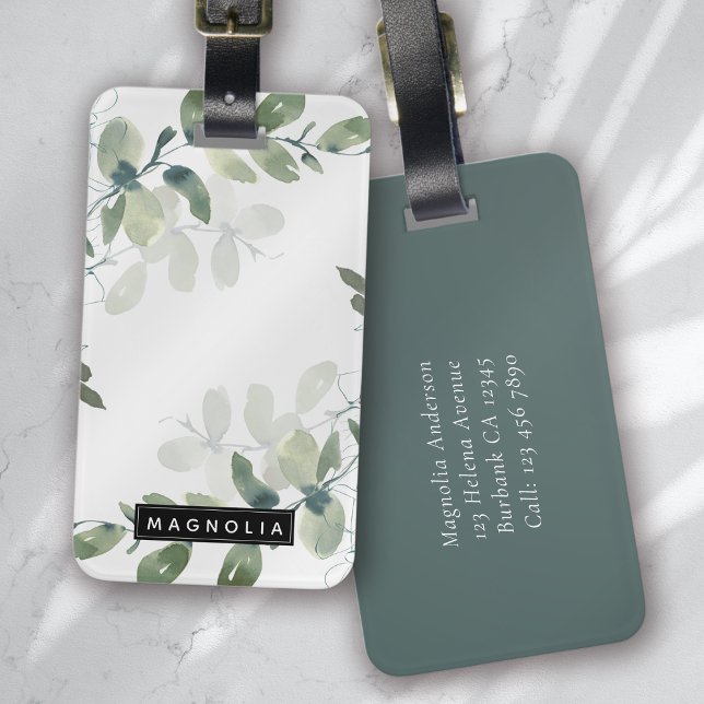 Eucalyptus Greenery Personalised Monogram Name Luggage Tag (Creator Uploaded)