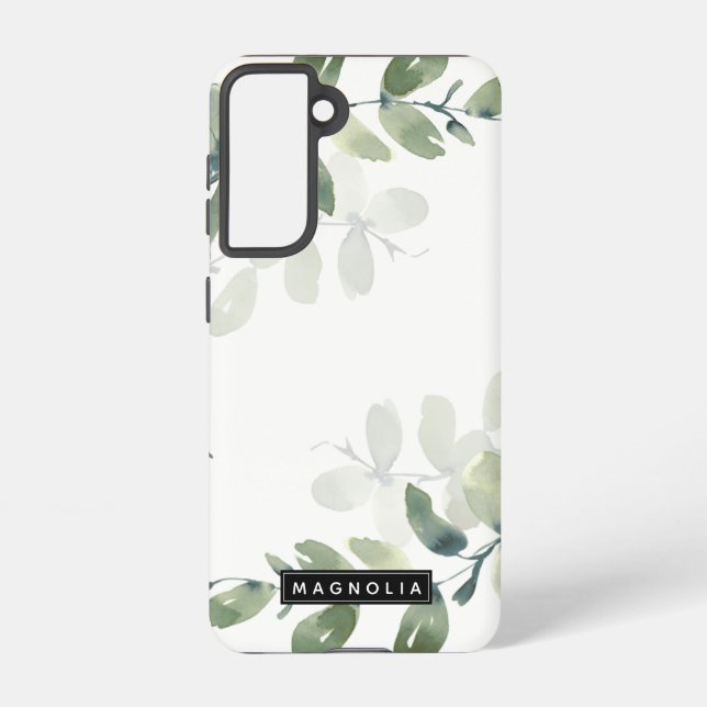 Eucalyptus Greenery Personalised Name Monogram Samsung Galaxy S21 Case (Back)