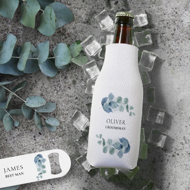 Eucalyptus Greenery Personalised Wedding Party  Bottle Cooler (Personalized bottle cooler for groomsman or any member of your wedding party)
