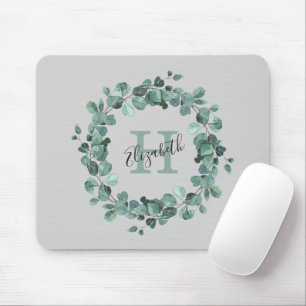 Eucalyptus Greenery Personalized Monogram Mouse Pad