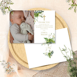 Eucalyptus Greenery Photo Baptism Christening Thank You Card