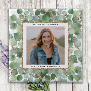 Eucalyptus Greenery Photo Memorial Funeral 15 Cm Square Badge
