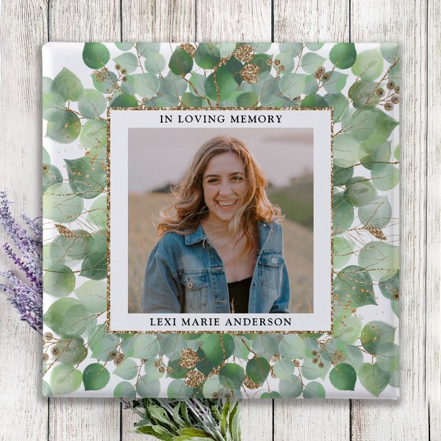 Eucalyptus Greenery Photo Memorial Funeral 15 Cm Square Badge (Creator Uploaded)