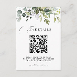 Eucalyptus Greenery QR Code RSVP Wedding Details Enclosure Card