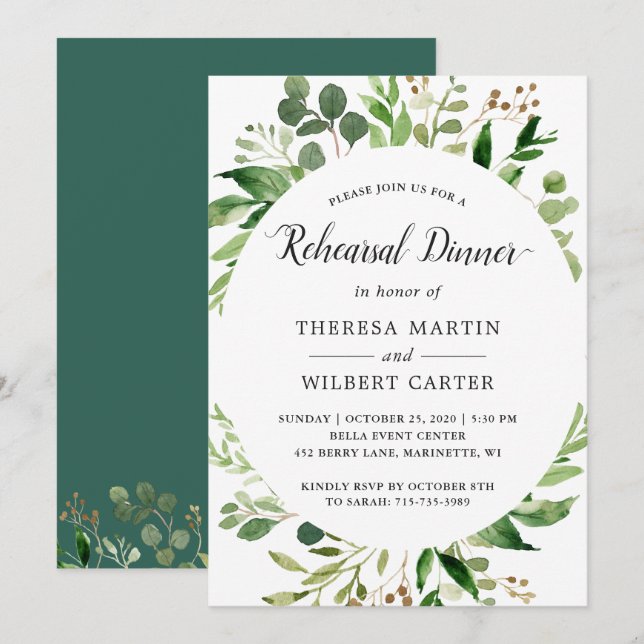 Eucalyptus Greenery Rehearsal Dinner Invitation (Front/Back)
