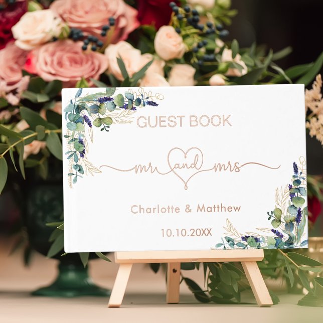 Eucalyptus greenery rose gold mr mrs wedding  guest book (Creator Uploaded)