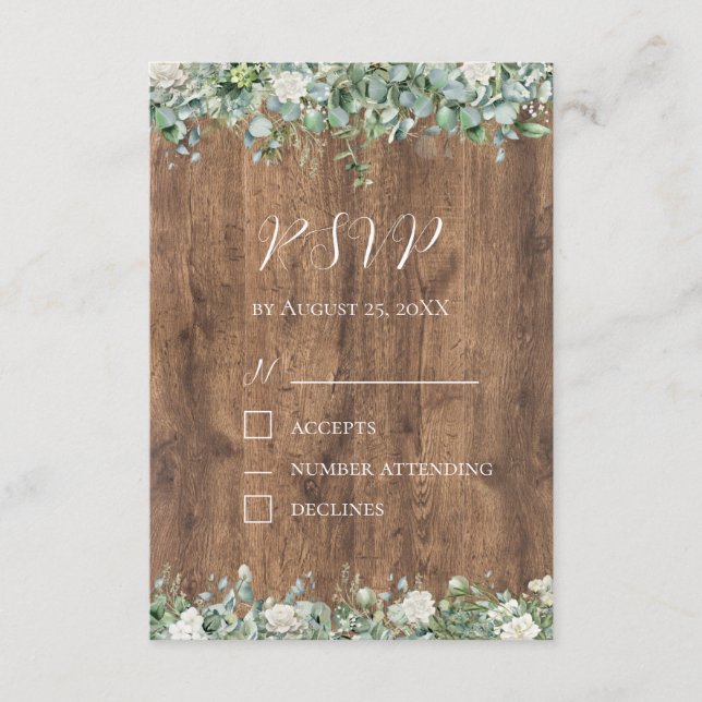 Eucalyptus Greenery RSVP Card | Rustic Botanical (Front)