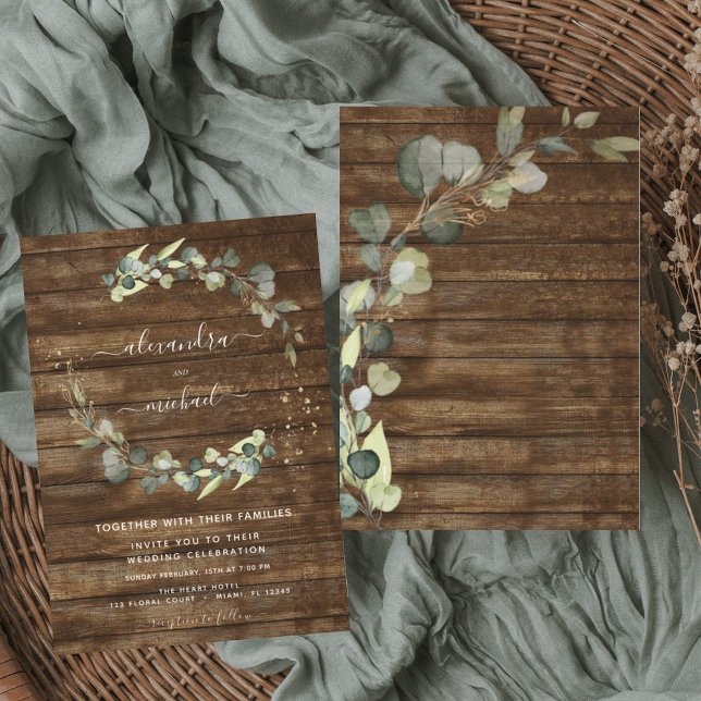 Eucalyptus Greenery Rustic Country Wood Wedding Invitation (Creator Uploaded)