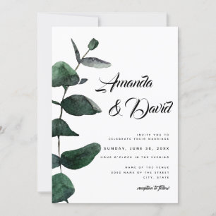 Eucalyptus Greenery Rustic Couple Photo Wedding Invitation