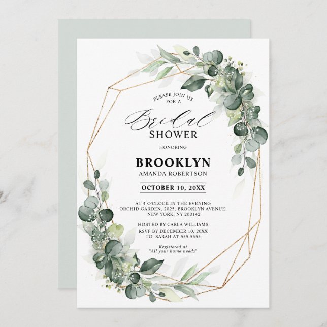Eucalyptus Greenery Rustic Geometric Bridal Shower Invitation (Front/Back)