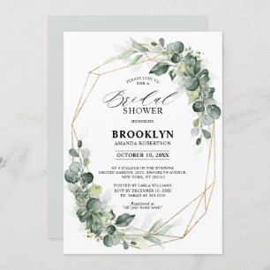 Eucalyptus Greenery Rustic Geometric Bridal Shower Invitation