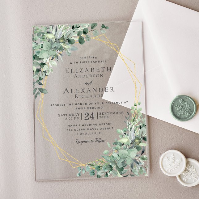 Eucalyptus Greenery Rustic Geometric Wedding Acrylic Invitations (Creator Uploaded)