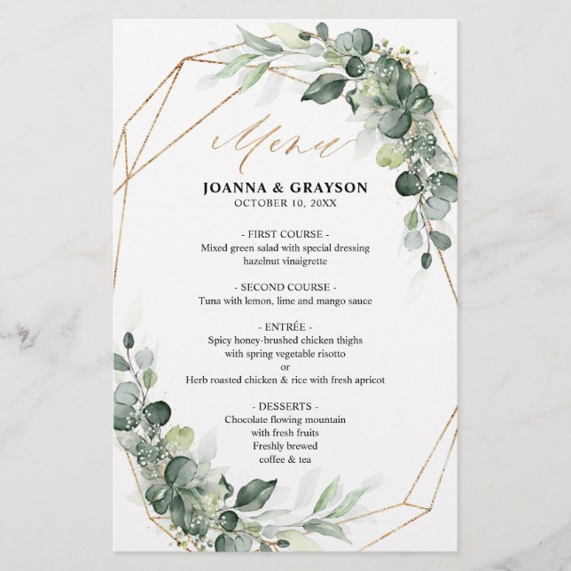Eucalyptus Greenery Rustic Geometric Wedding Menu (Front)